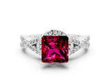 White gold Princess Cut Garnet  Halo Twist Band Solitaire Prong Setting Ring_24