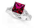White gold Princess Cut Garnet  Halo Twist Band Solitaire Prong Setting Ring_25