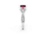 White gold Princess Cut Garnet  Halo Twist Band Solitaire Prong Setting Ring_26
