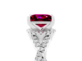 White gold Princess Cut Garnet  Halo Twist Band Solitaire Prong Setting Ring_29