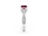 White gold Princess Cut Garnet Halo Twist Band Solitaire Prong Setting Ring_2