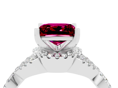 White gold Princess Cut Garnet Halo Twist Band Solitaire Prong Setting Ring_4