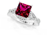 White gold Princess Cut Garnet  Halo Twist Band Solitaire Prong Setting Ring_55