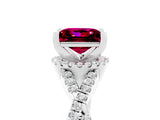 White gold Princess Cut Garnet  Halo Twist Band Solitaire Prong Setting Ring_59