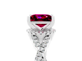 White gold Princess Cut Garnet Halo Twist Band Solitaire Prong Setting Ring_5