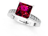 White gold Princess Cut Garnet Milgrain Pavé Engagement Ring with Four-Prong Setting_13