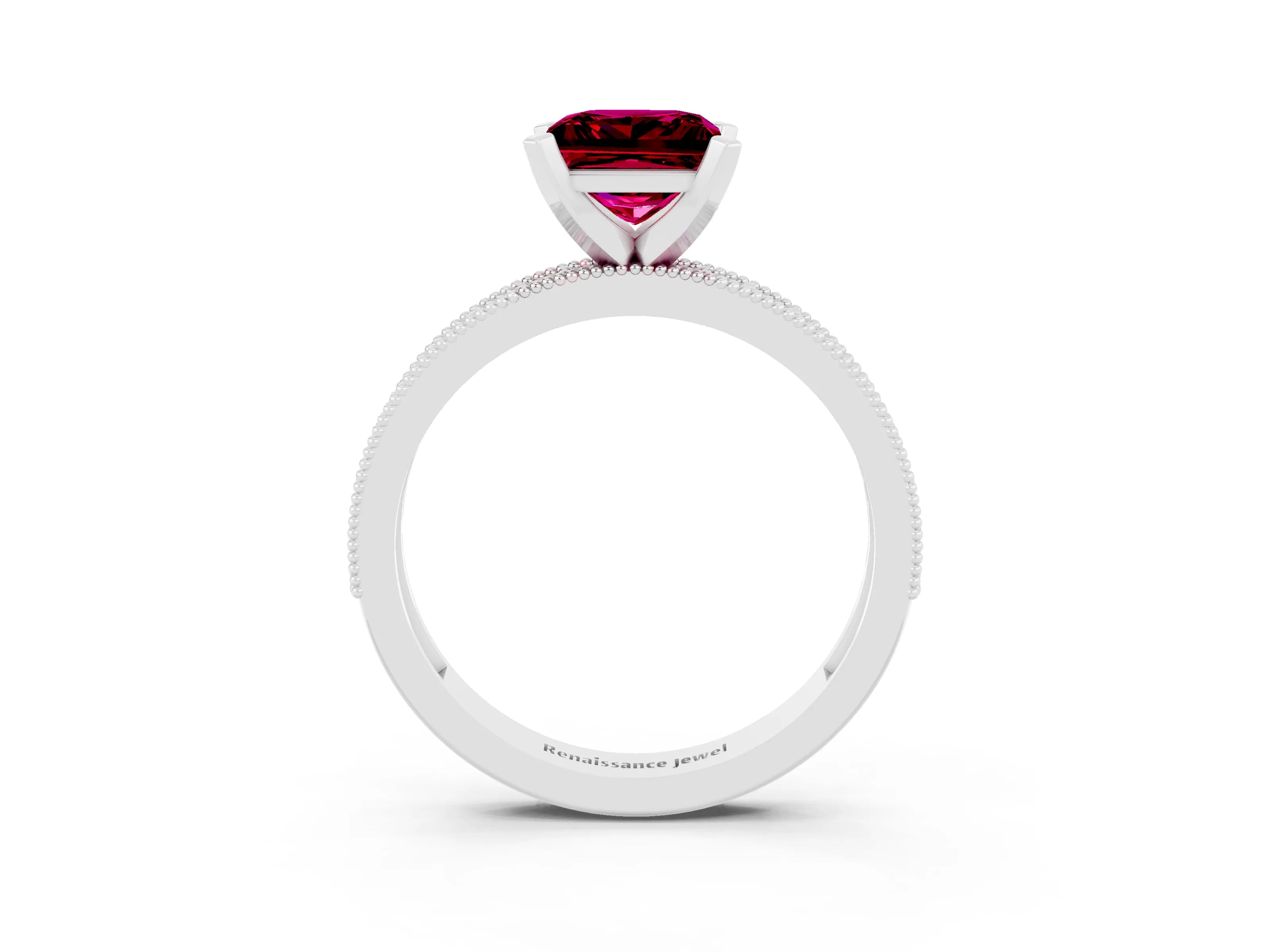 White gold Princess Cut Garnet Milgrain Pavé Engagement Ring with Four-Prong Setting_15