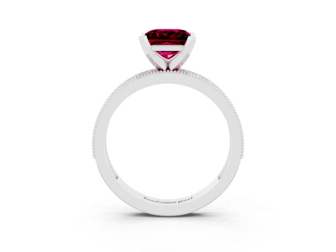 White gold Princess Cut Garnet Milgrain Pavé Engagement Ring with Four-Prong Setting_15