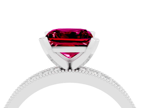 White gold Princess Cut Garnet Milgrain Pavé Engagement Ring with Four-Prong Setting_16