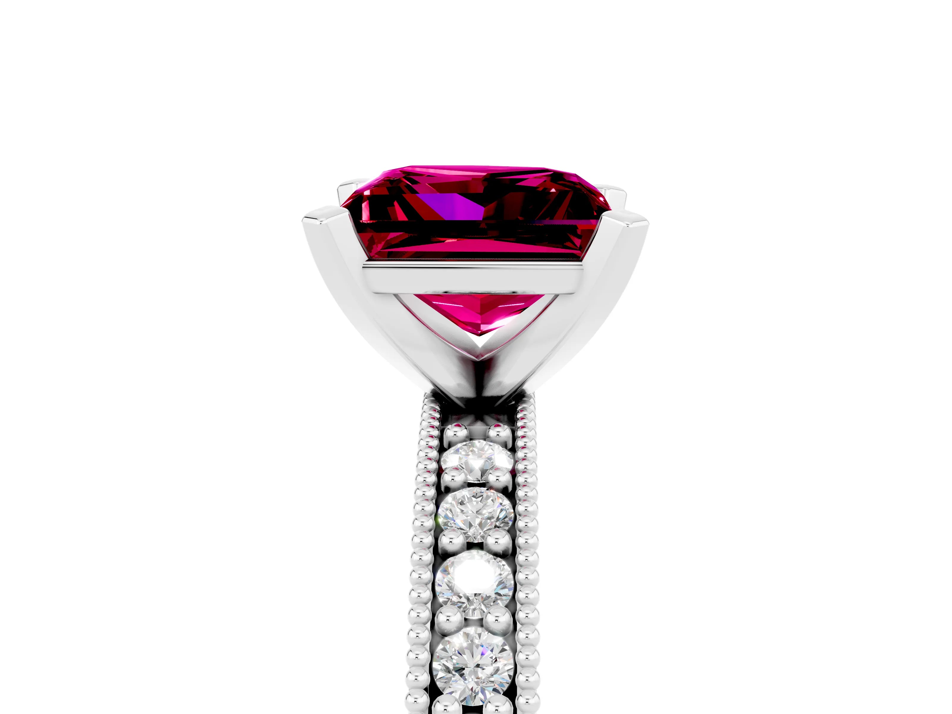 White gold Princess Cut Garnet Milgrain Pavé Engagement Ring with Four-Prong Setting_17