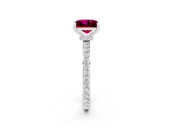 Platinum Princess Cut Garnet Pavé Engagement Ring with Round  Accents and Prong Setting