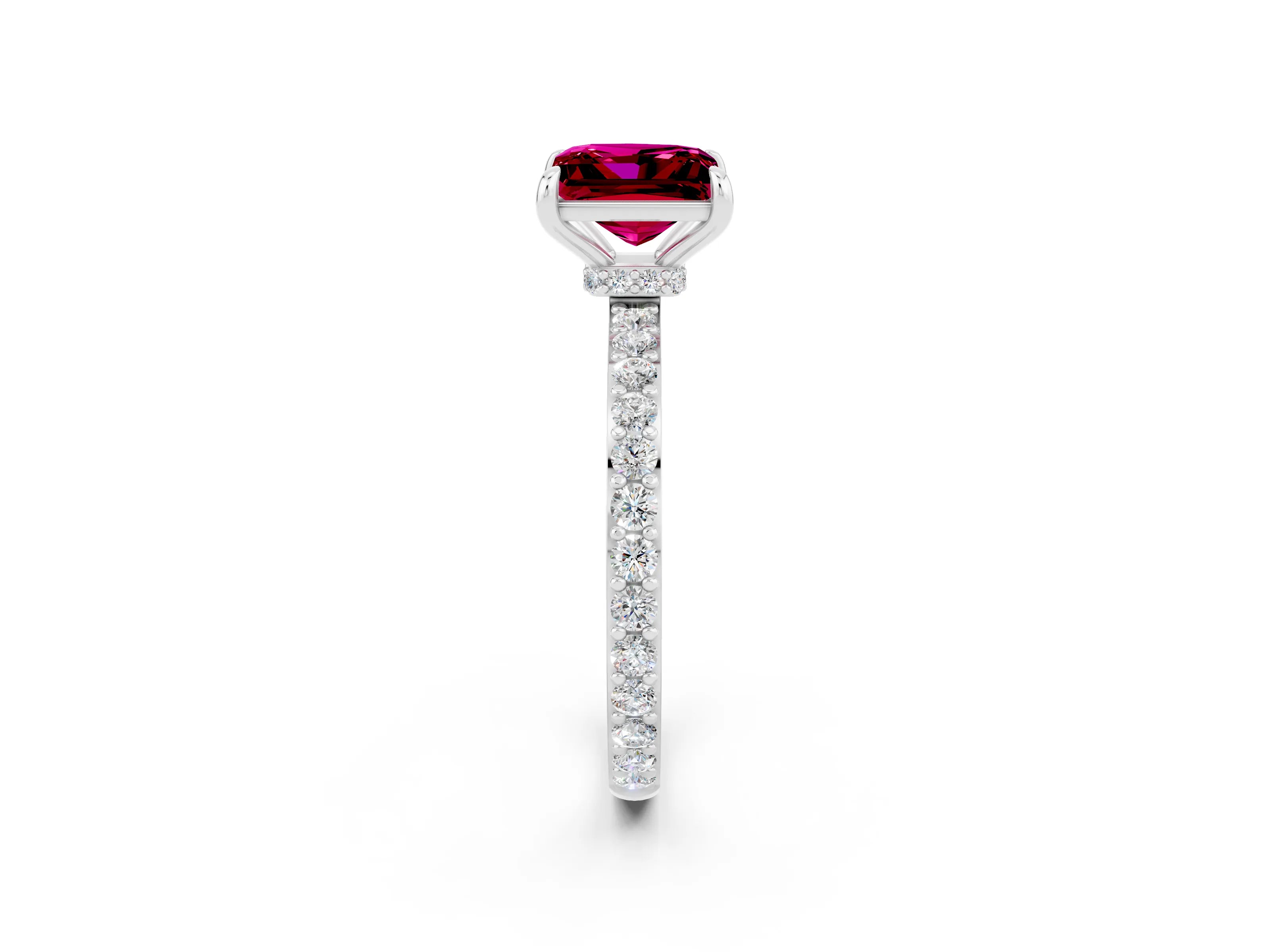 White gold Princess Cut Garnet Pavé Engagement Ring with Round  Accents and Prong Setting_14