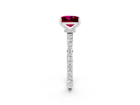 White gold Princess Cut Garnet Pavé Engagement Ring with Round  Accents and Prong Setting_14