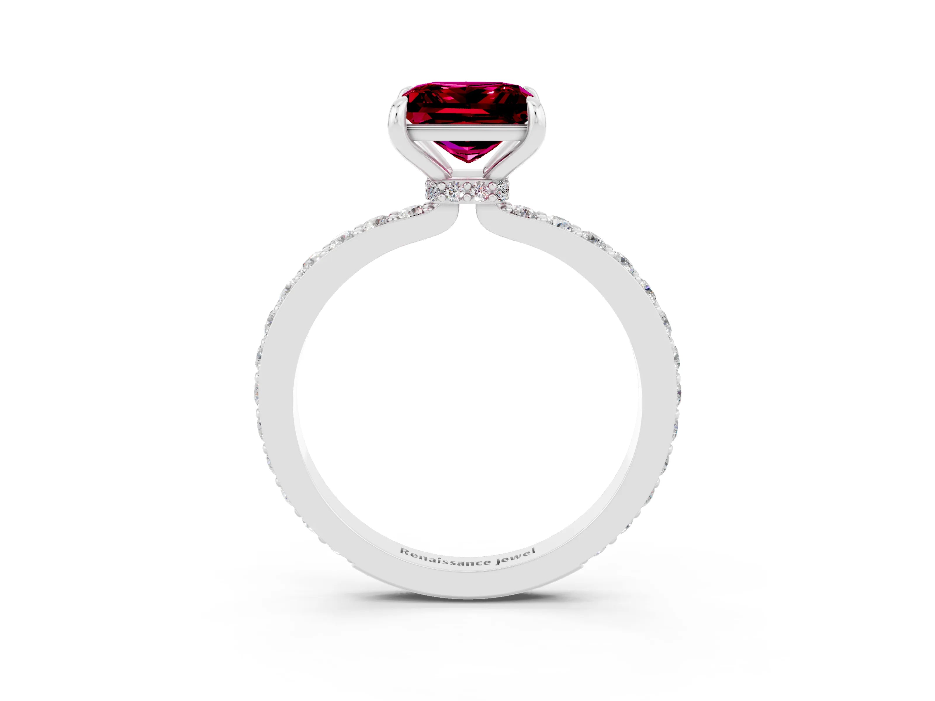 White gold Princess Cut Garnet Pavé Engagement Ring with Round  Accents and Prong Setting_15