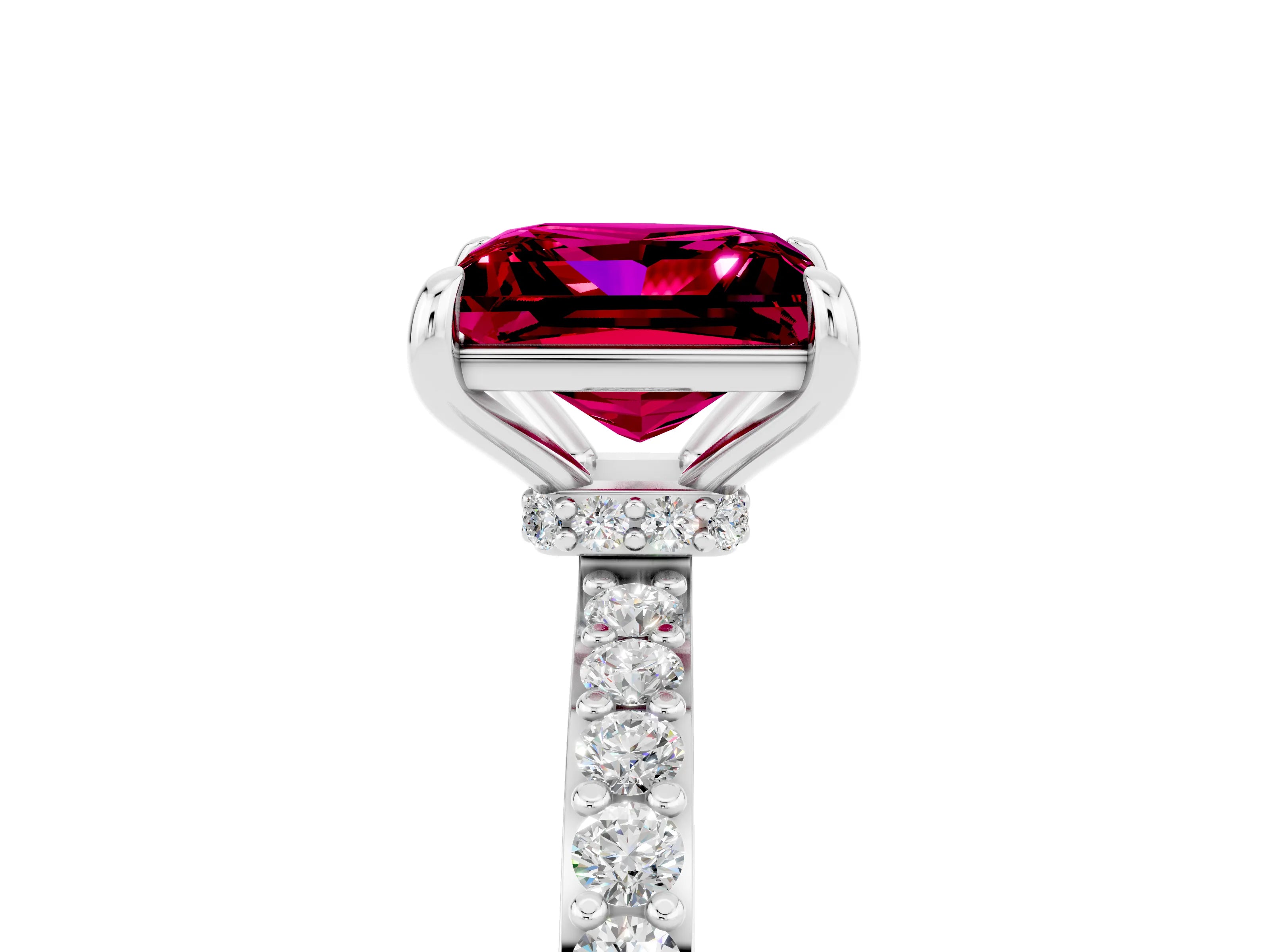 White gold Princess Cut Garnet Pavé Engagement Ring with Round  Accents and Prong Setting_17