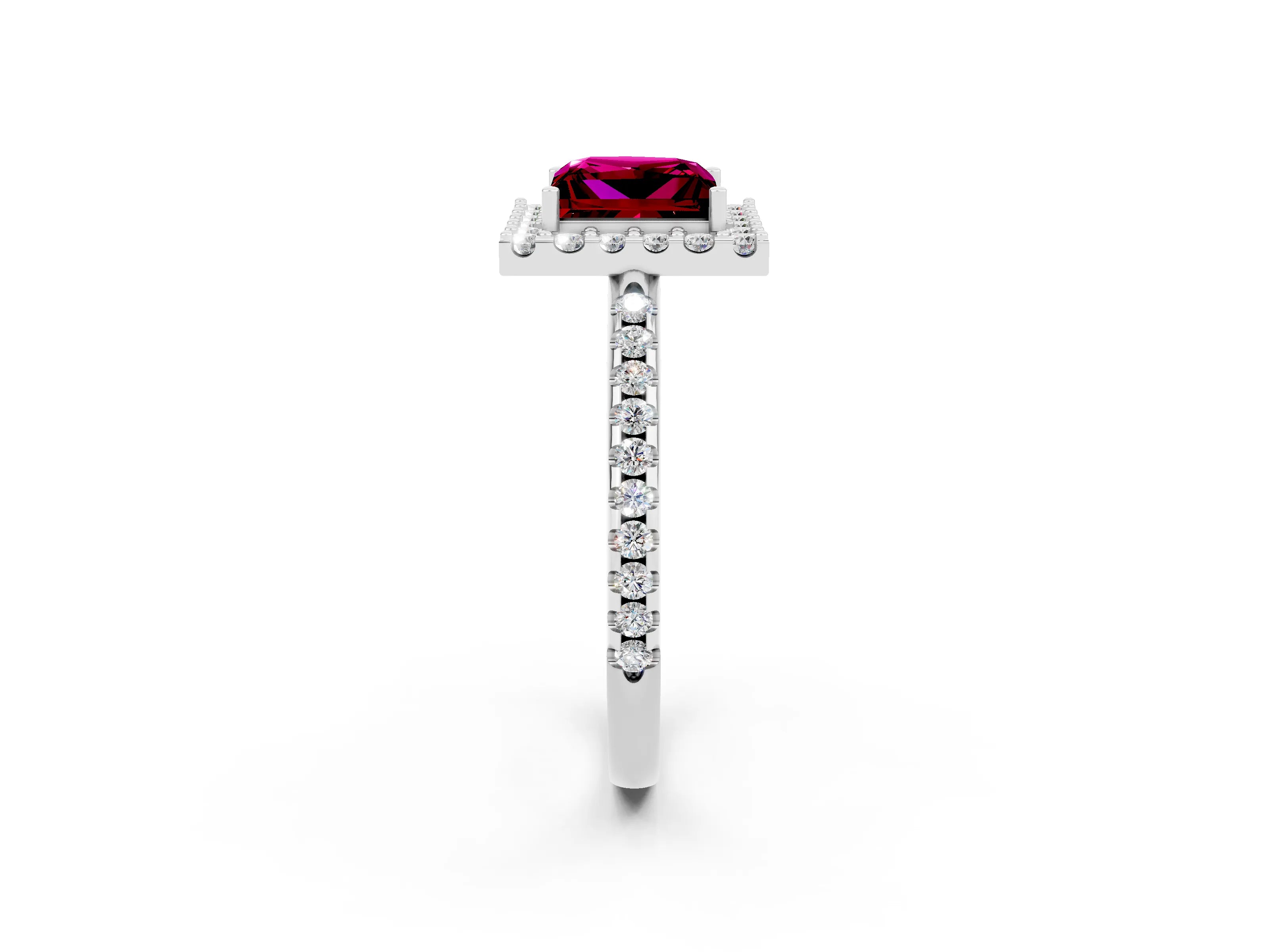 White gold Princess Cut Garnet Pavé Halo Ring with Four-Prong Setting_14