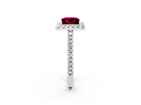 White gold Princess Cut Garnet Pavé Halo Ring with Four-Prong Setting_14