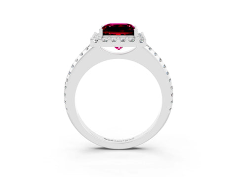 White gold Princess Cut Garnet Pavé Halo Ring with Four-Prong Setting_15