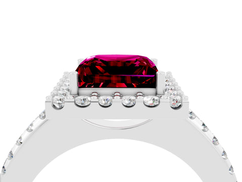 White gold Princess Cut Garnet Pavé Halo Ring with Four-Prong Setting_16