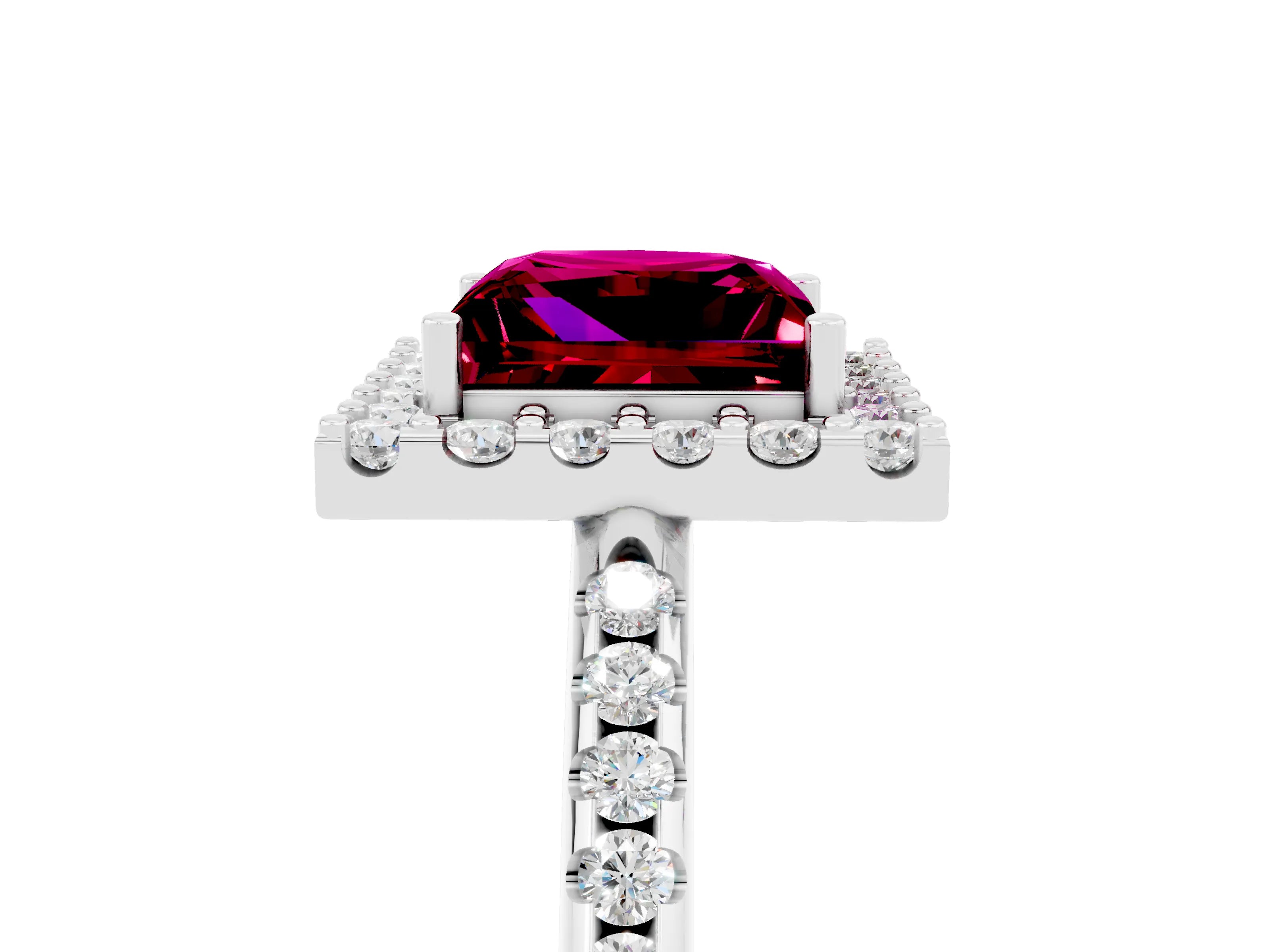 White gold Princess Cut Garnet Pavé Halo Ring with Four-Prong Setting_17