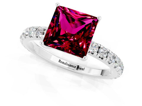 White gold Princess Cut Garnet Pavé Solitaire Engagement Ring with Four-Prong Setting_13