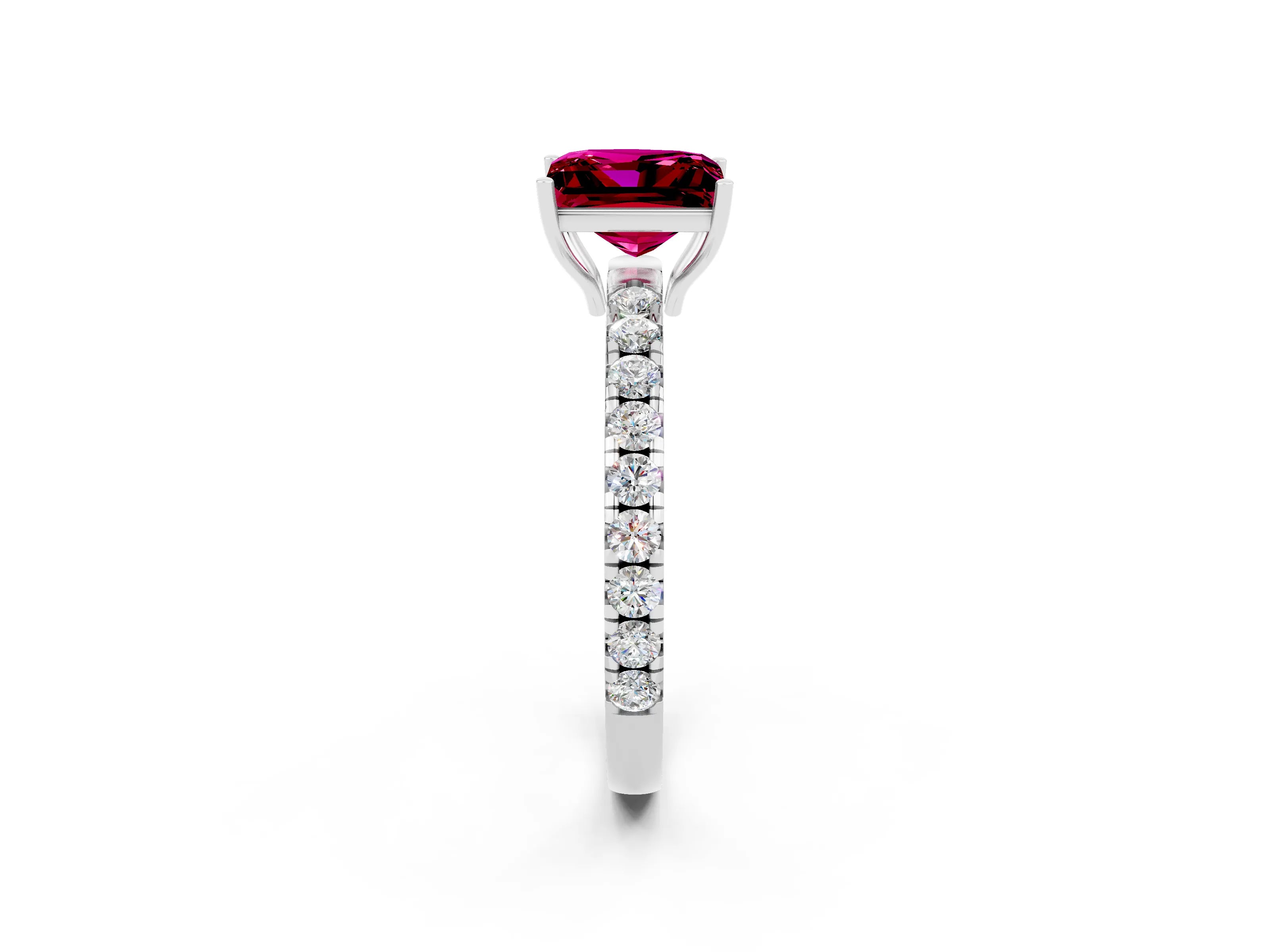 White gold Princess Cut Garnet Pavé Solitaire Engagement Ring with Four-Prong Setting_14