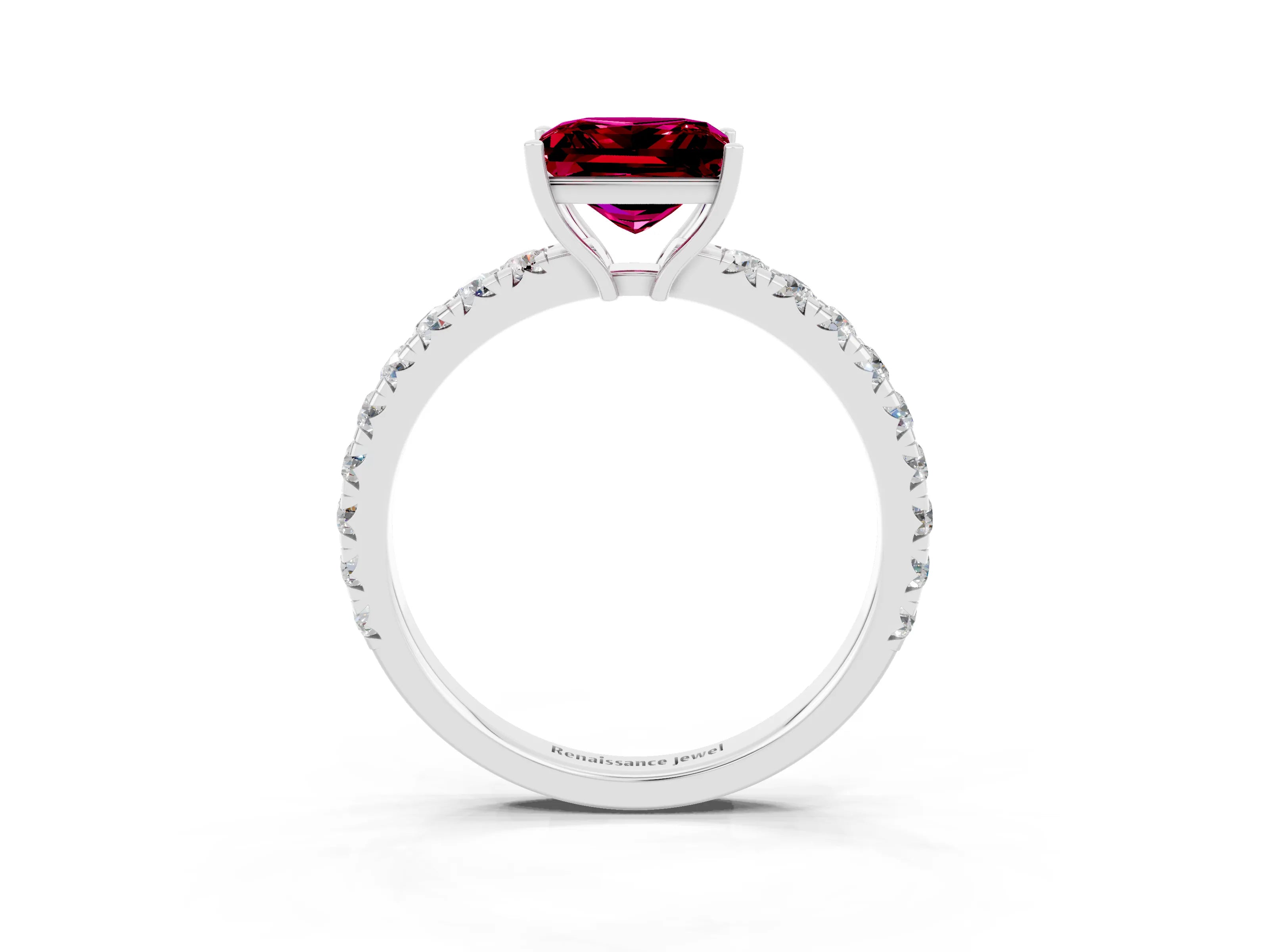 White gold Princess Cut Garnet Pavé Solitaire Engagement Ring with Four-Prong Setting_15