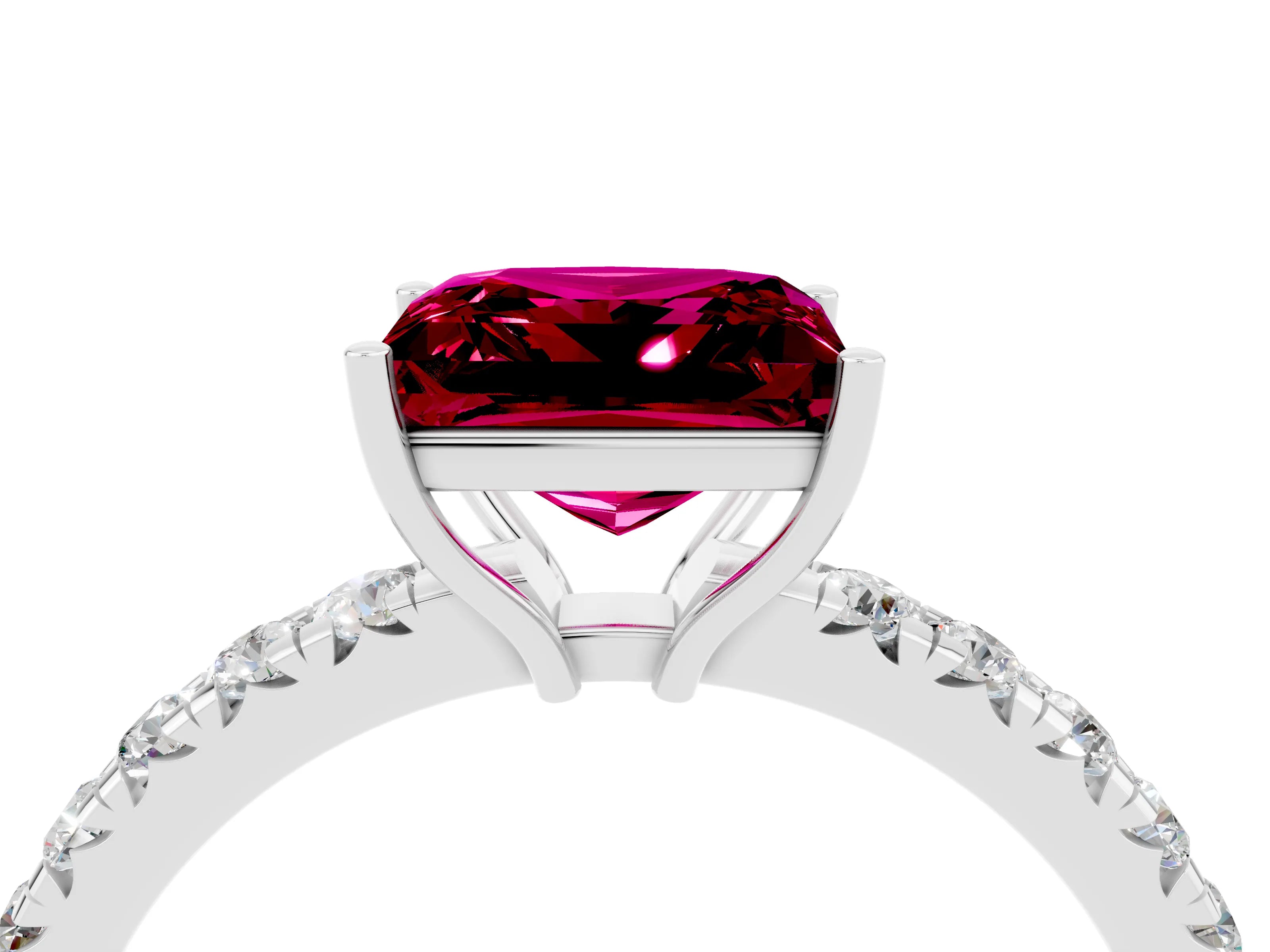 White gold Princess Cut Garnet Pavé Solitaire Engagement Ring with Four-Prong Setting_16