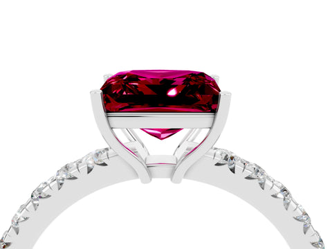 White gold Princess Cut Garnet Pavé Solitaire Engagement Ring with Four-Prong Setting_16