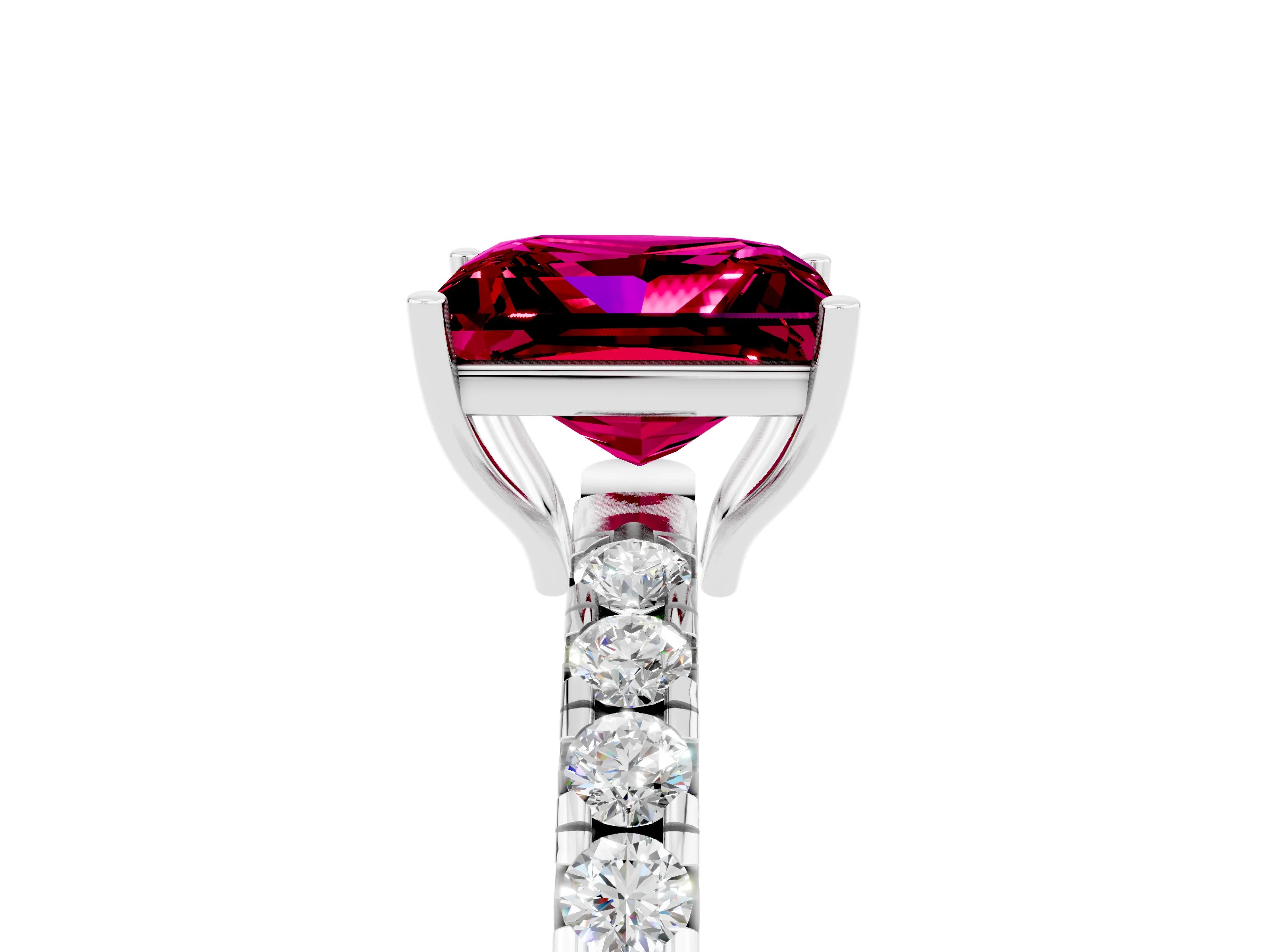 White gold Princess Cut Garnet Pavé Solitaire Engagement Ring with Four-Prong Setting_17
