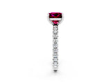 White gold Princess Cut Garnet Pavé Solitaire Ring with Round Band and Prong Setting_38