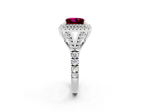White gold Princess Cut Garnet Pavé Split Shank Double Halo Engagement Ring_2