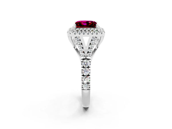 White gold Princess Cut Garnet Pavé Split Shank Double Halo Engagement Ring