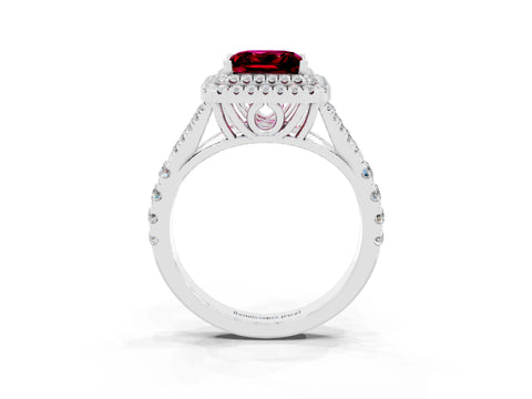 White gold Princess Cut Garnet Pavé Split Shank Double Halo Engagement Ring_3