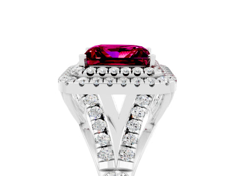 White gold Princess Cut Garnet Pavé Split Shank Double Halo Engagement Ring_5