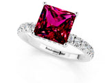 White gold Princess Cut Garnet Pave Band Solitaire Ring with Four-Prong Setting_25