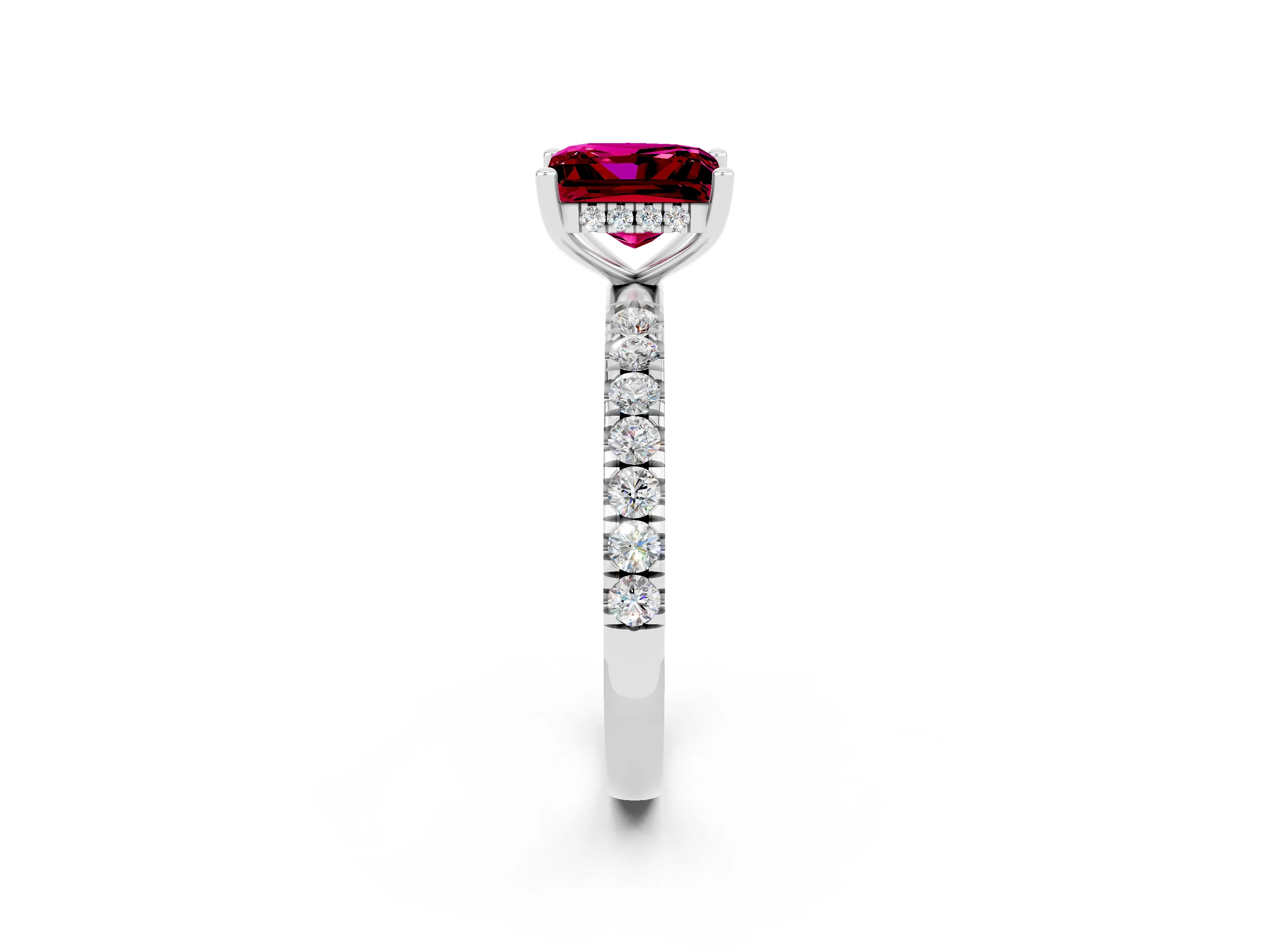 White gold Princess Cut Garnet Pave Band Solitaire Ring with Four-Prong Setting_26