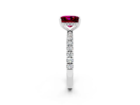 White gold Princess Cut Garnet Pave Band Solitaire Ring with Four-Prong Setting_26
