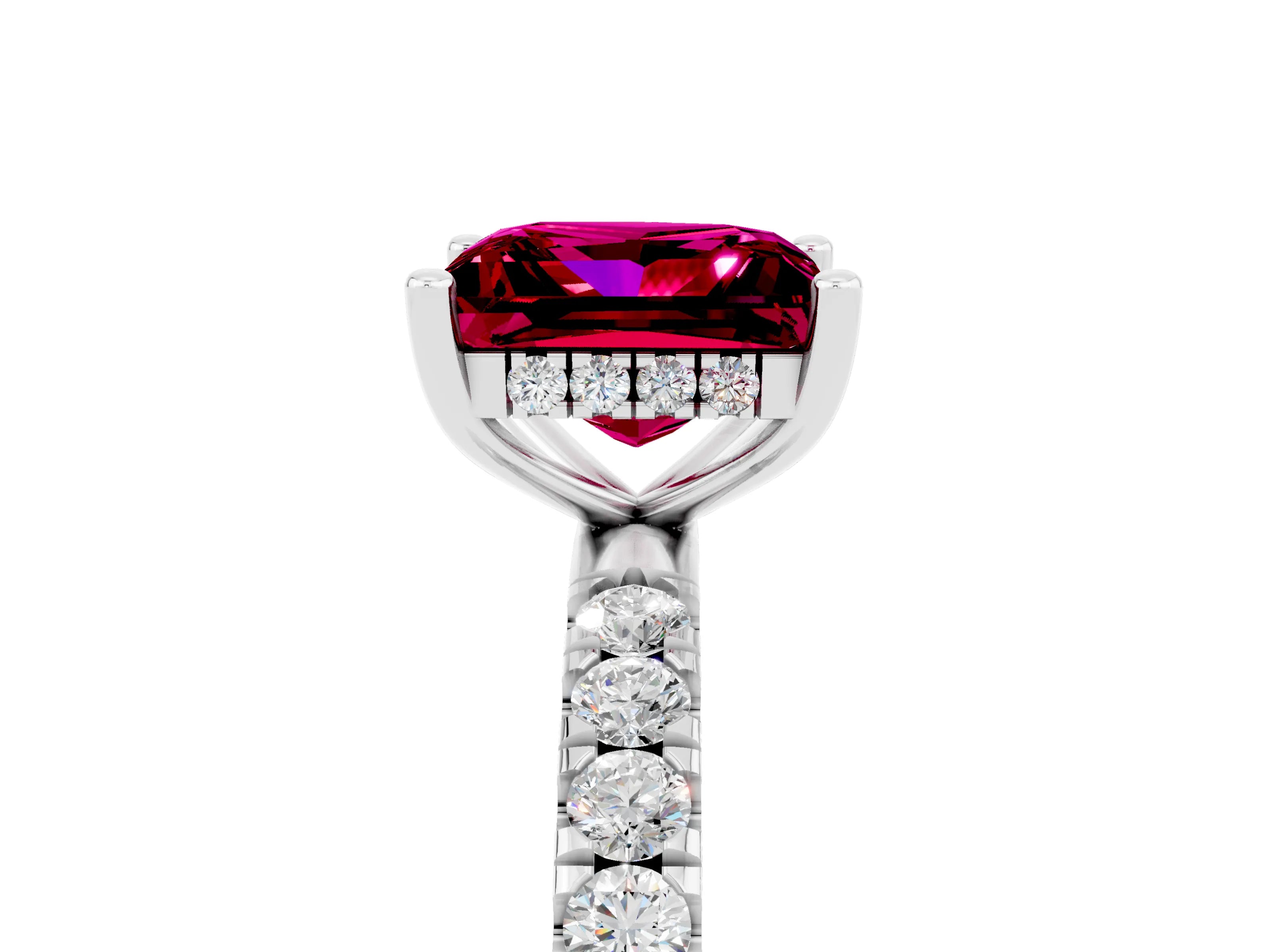 White gold Princess Cut Garnet Pave Band Solitaire Ring with Four-Prong Setting_29