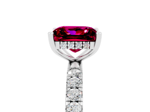 White gold Princess Cut Garnet Pave Band Solitaire Ring with Four-Prong Setting_29