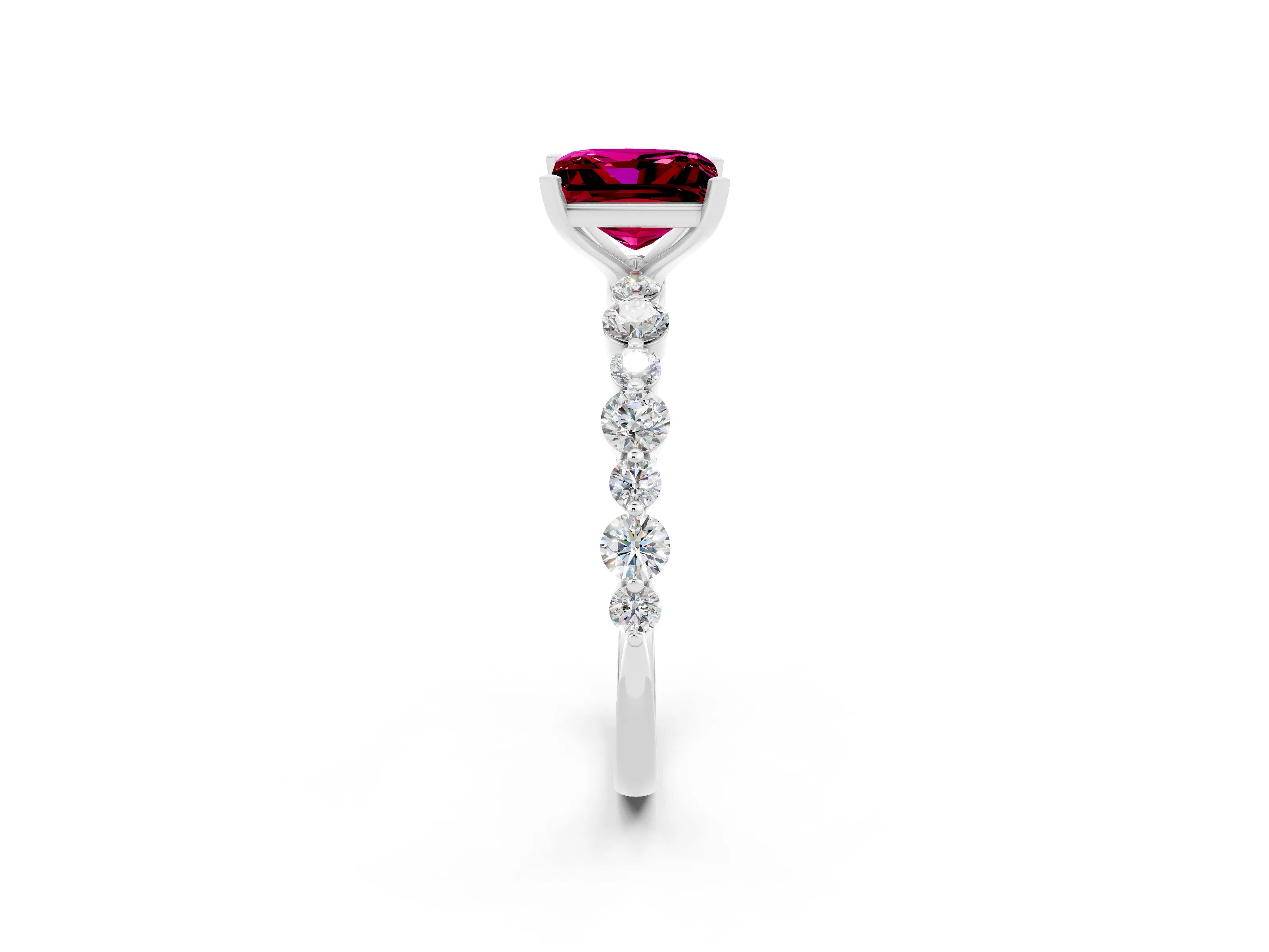 White gold Princess Cut Garnet Prong Set Engagement Ring with Pavé Band_2