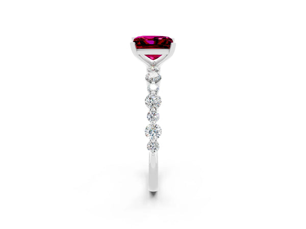 White gold Princess Cut Garnet Prong Set Engagement Ring with Pavé Band