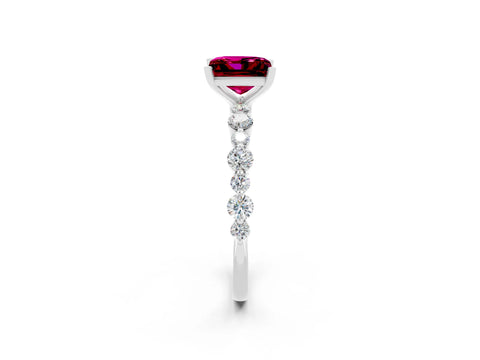 White gold Princess Cut Garnet Prong Set Engagement Ring with Pavé Band_2