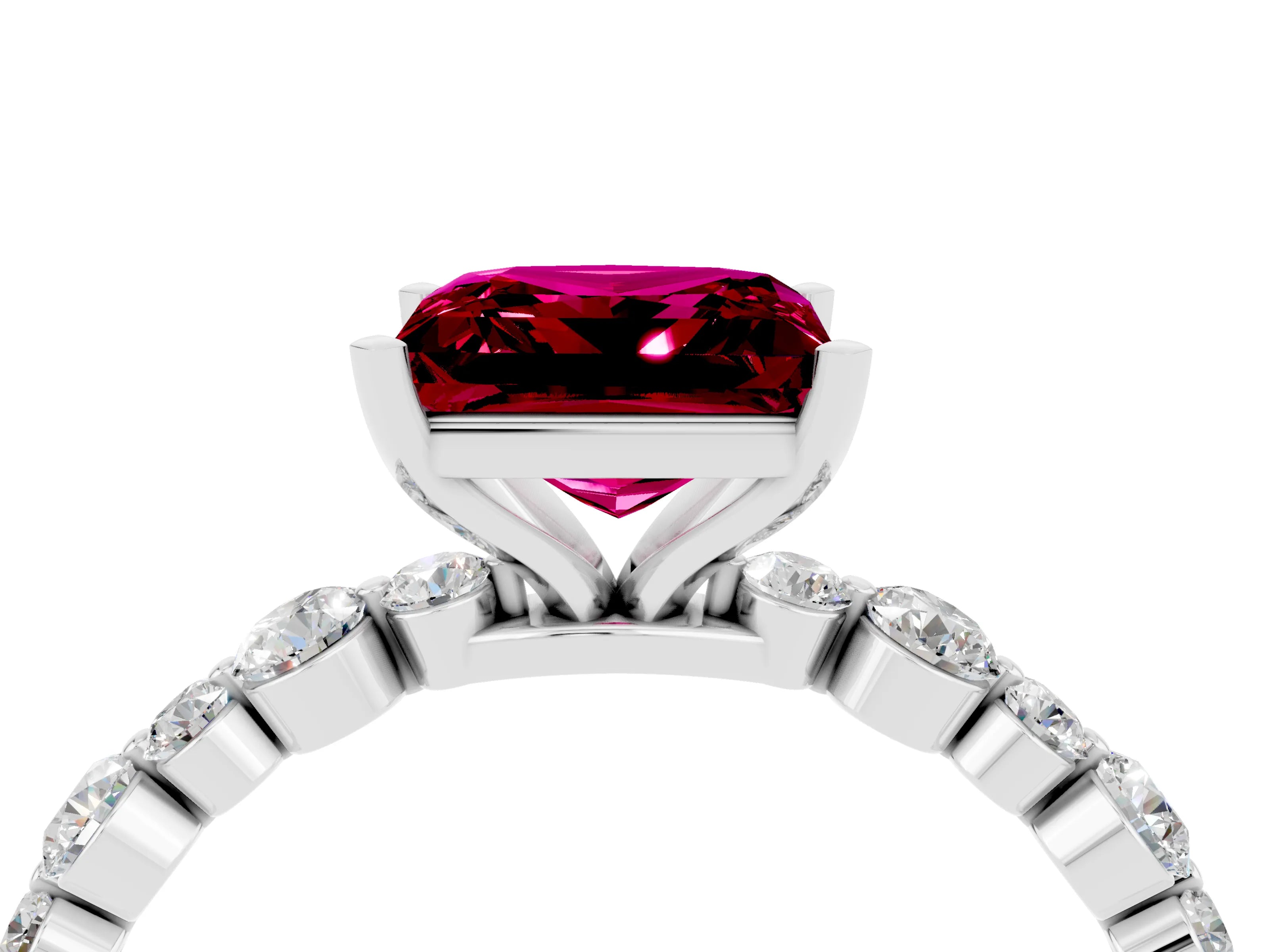 White gold Princess Cut Garnet Prong Set Engagement Ring with Pavé Band_4
