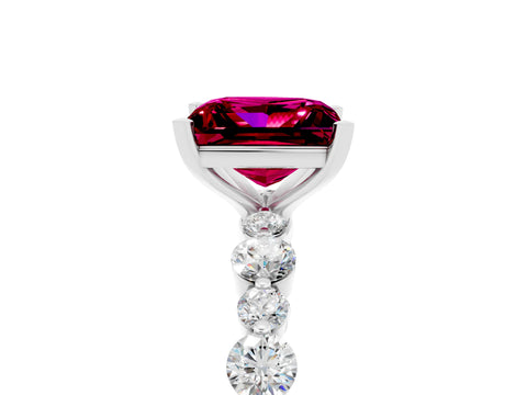 White gold Princess Cut Garnet Prong Set Engagement Ring with Pavé Band_5