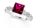 White gold Princess Cut Garnet Prong Setting with Side Stones on a Pave Band_1