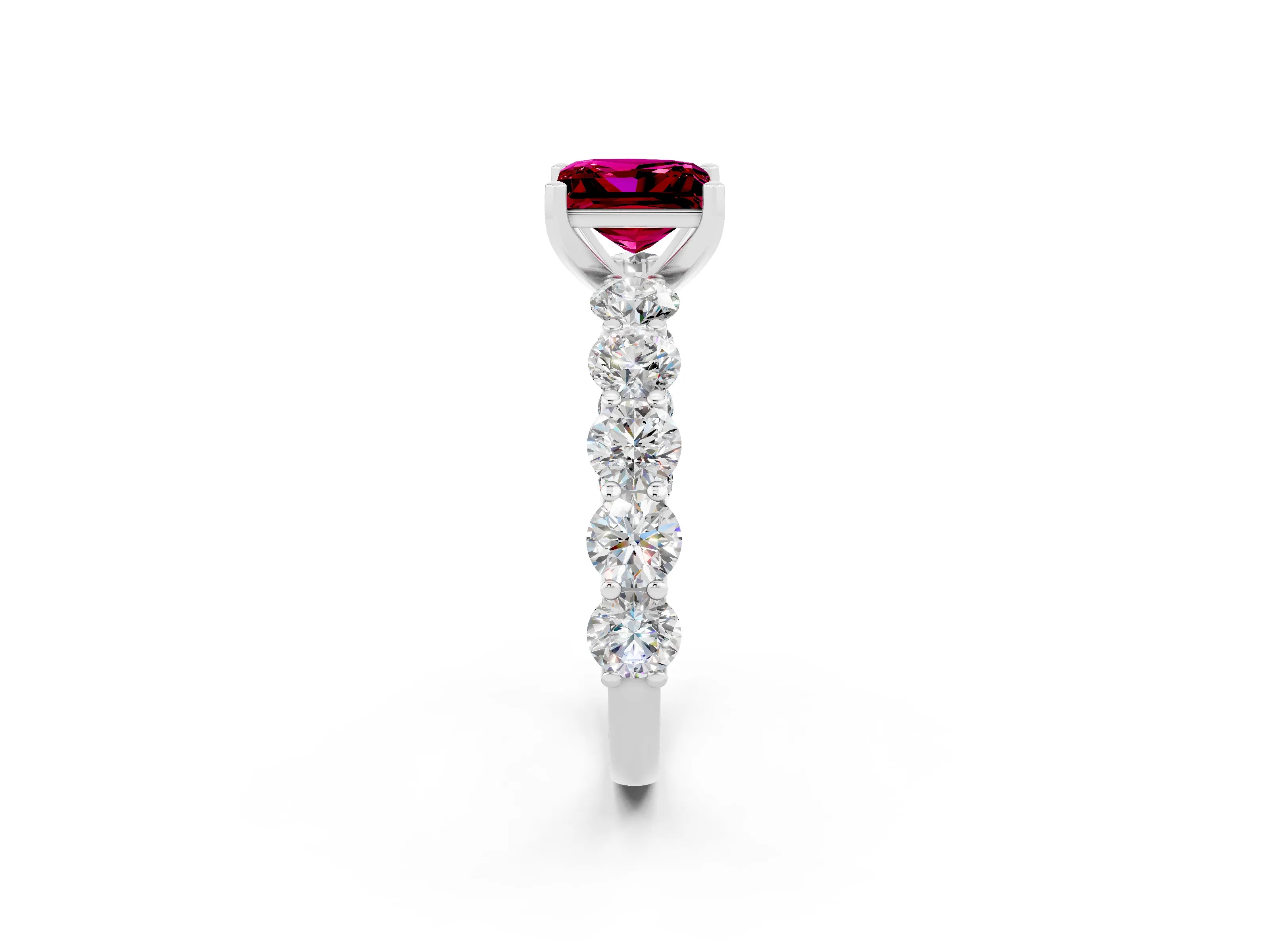 White gold Princess Cut Garnet Prong Setting with Side Stones on a Pave Band_2