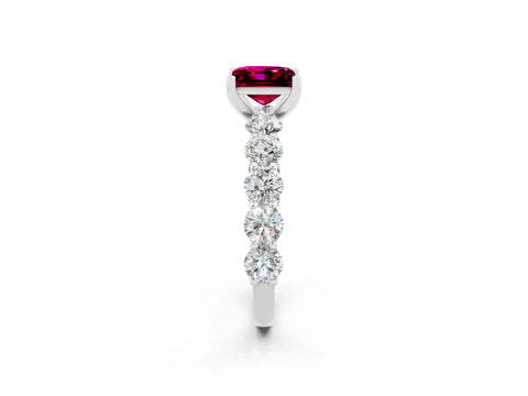 White gold Princess Cut Garnet Prong Setting with Side Stones on a Pave Band_2