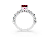 White gold Princess Cut Garnet Prong Setting with Side Stones on a Pave Band_3