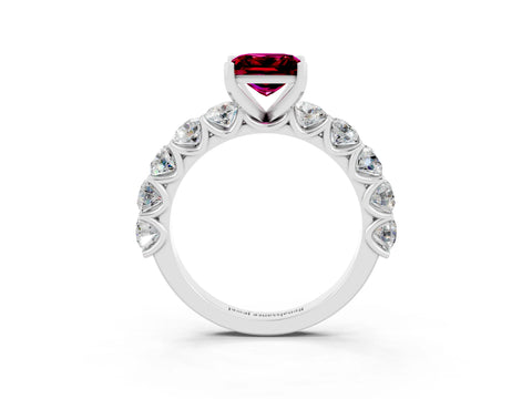 White gold Princess Cut Garnet Prong Setting with Side Stones on a Pave Band_3
